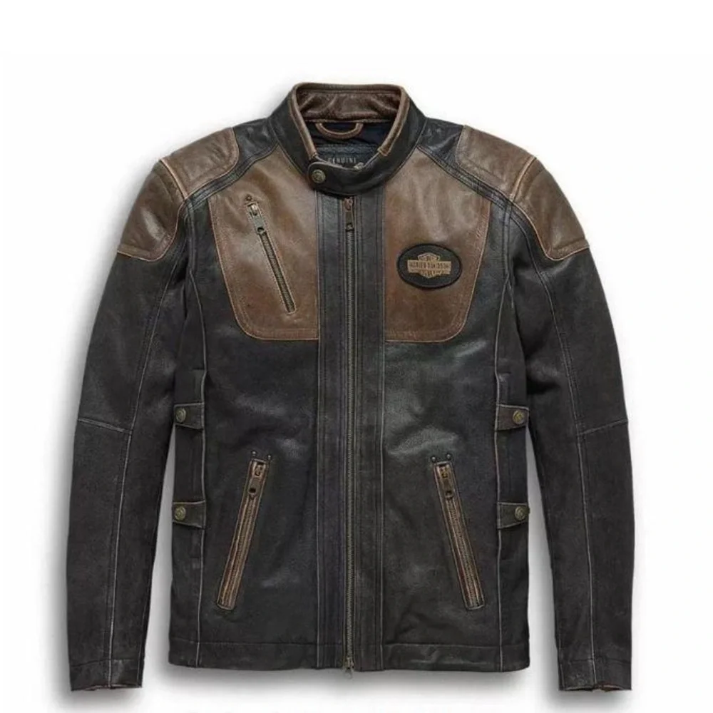 Harley Davidson Men's Triple Vent System Trostel Distressed Leather Biker Jacket - Picture 1 of 4